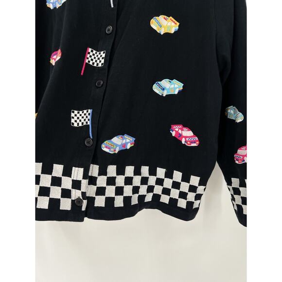Michael Simon Lite Jacket Womens Medium Black Racecar Racing Flag Cars Buttons - Picture 7 of 16